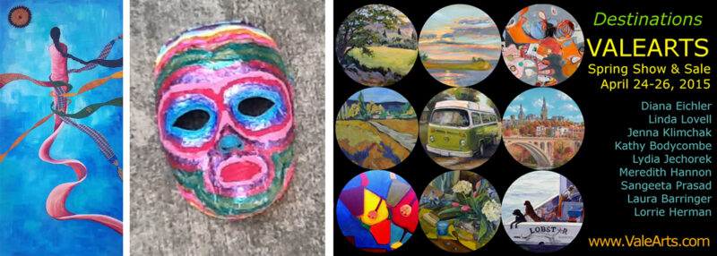 A colorful mask and some pictures of different scenes